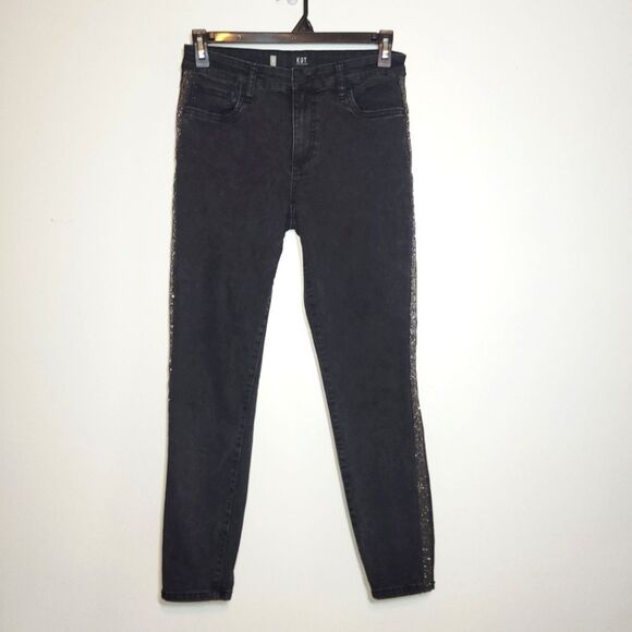 Kut from the Kloth Connie Black Beaded High Rise Ankle Skinny Jeans 6 - Picture 2 of 12